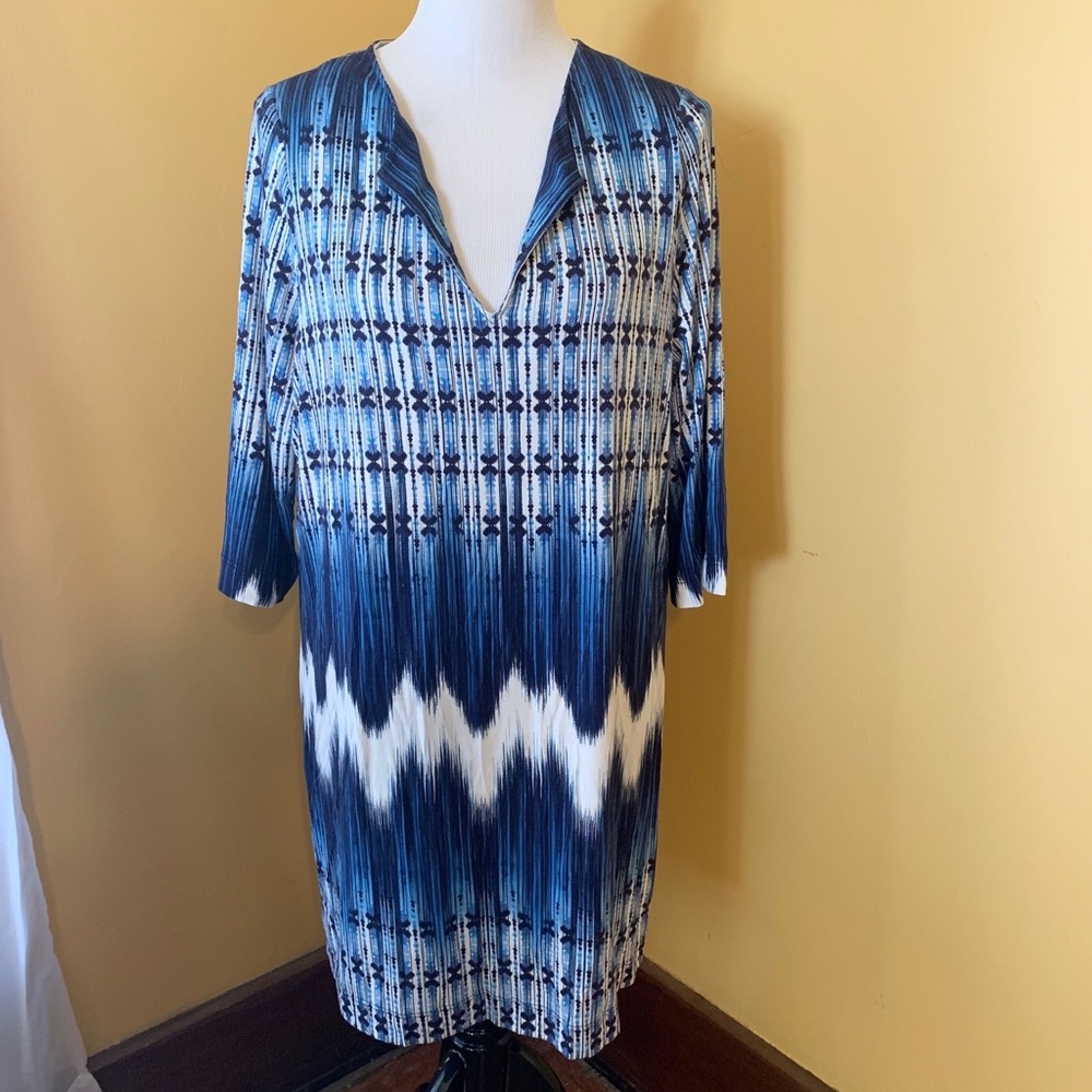 Blue Graphic Print Knit Dress
